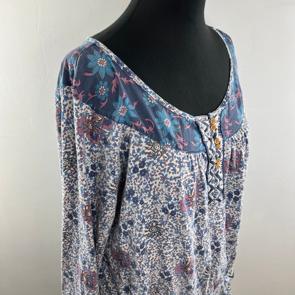Vintage LUCKY Brand Blouse Cotton Rose Floral Scoop Neck Ruffle Hem Size XL - Picture 6 of 9